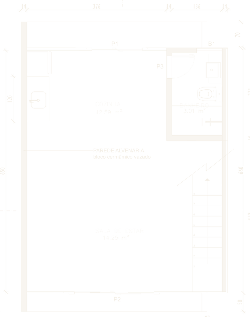 Ground floor plan of the cabin with dimensions
