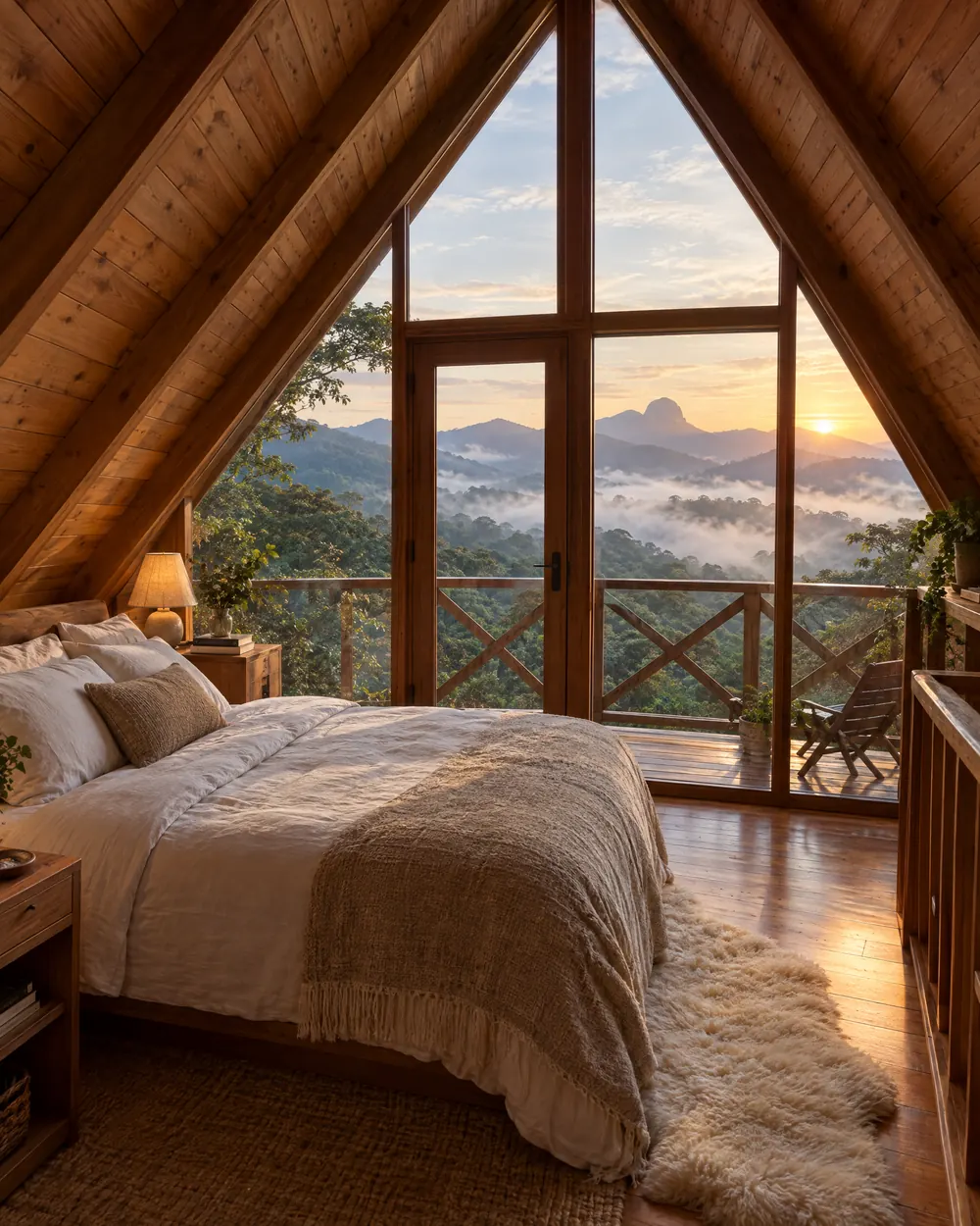 Mezzanine suite with a glass gable and a mountain view